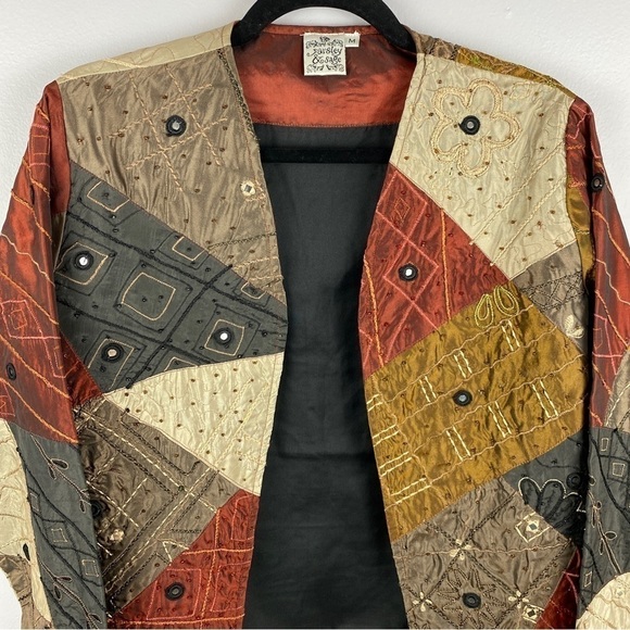 Parsley & Sage Autumn Fall Boho Patchwork Embroidered Open Front Jacket Medium - Picture 4 of 13